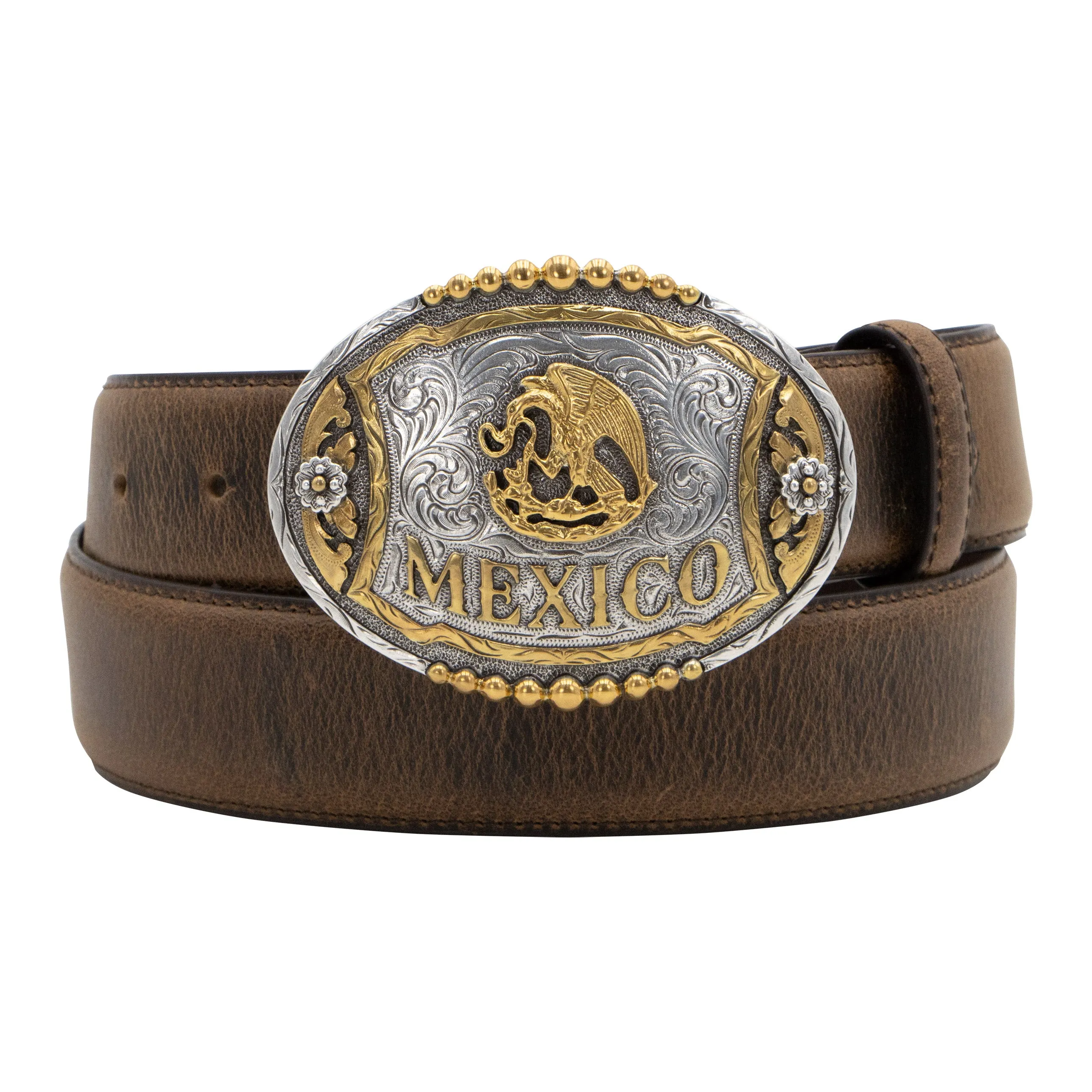 1 1/2" Oval Mexican Flag Buckle Belt
