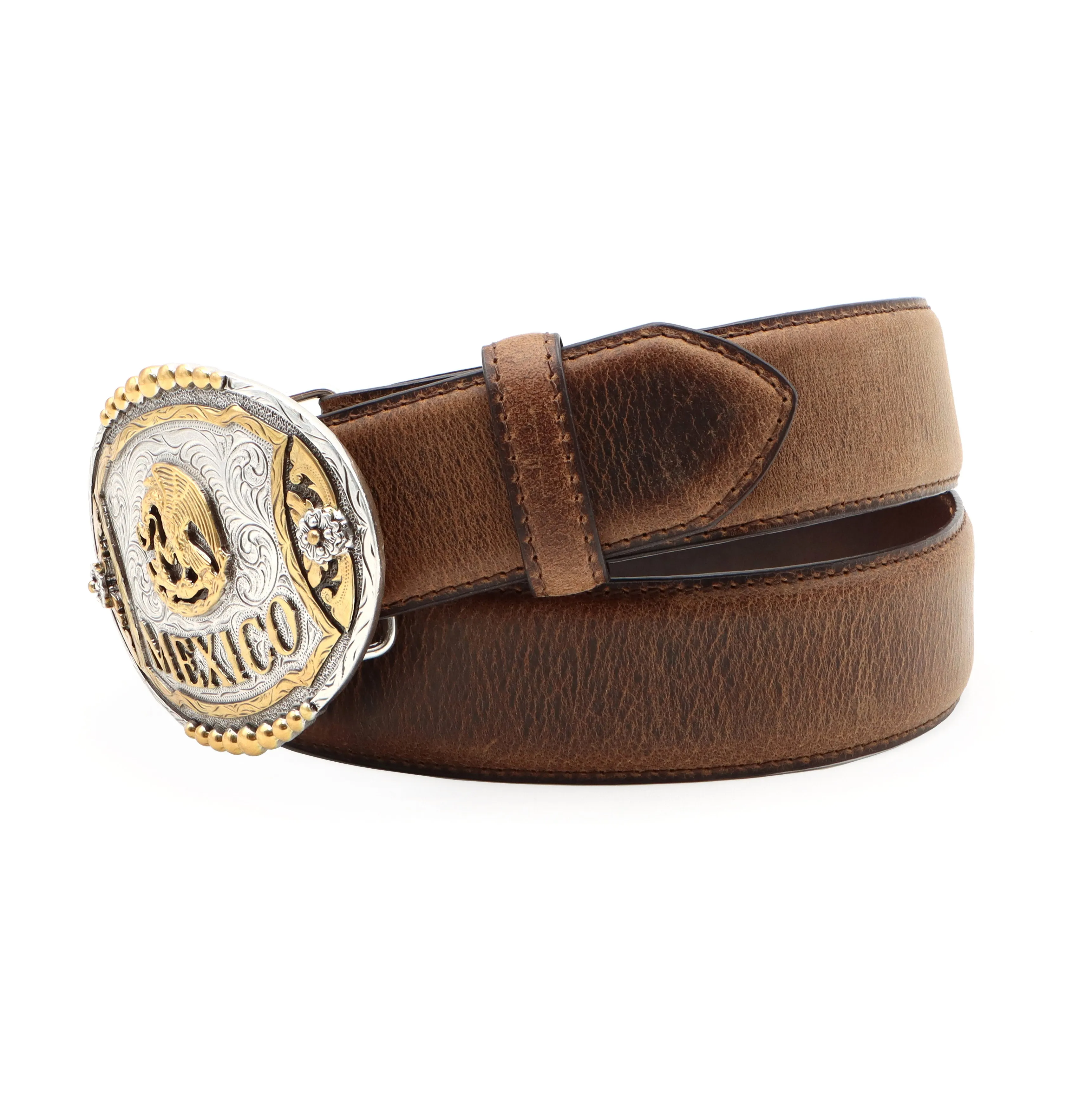 1 1/2" Oval Mexican Flag Buckle Belt