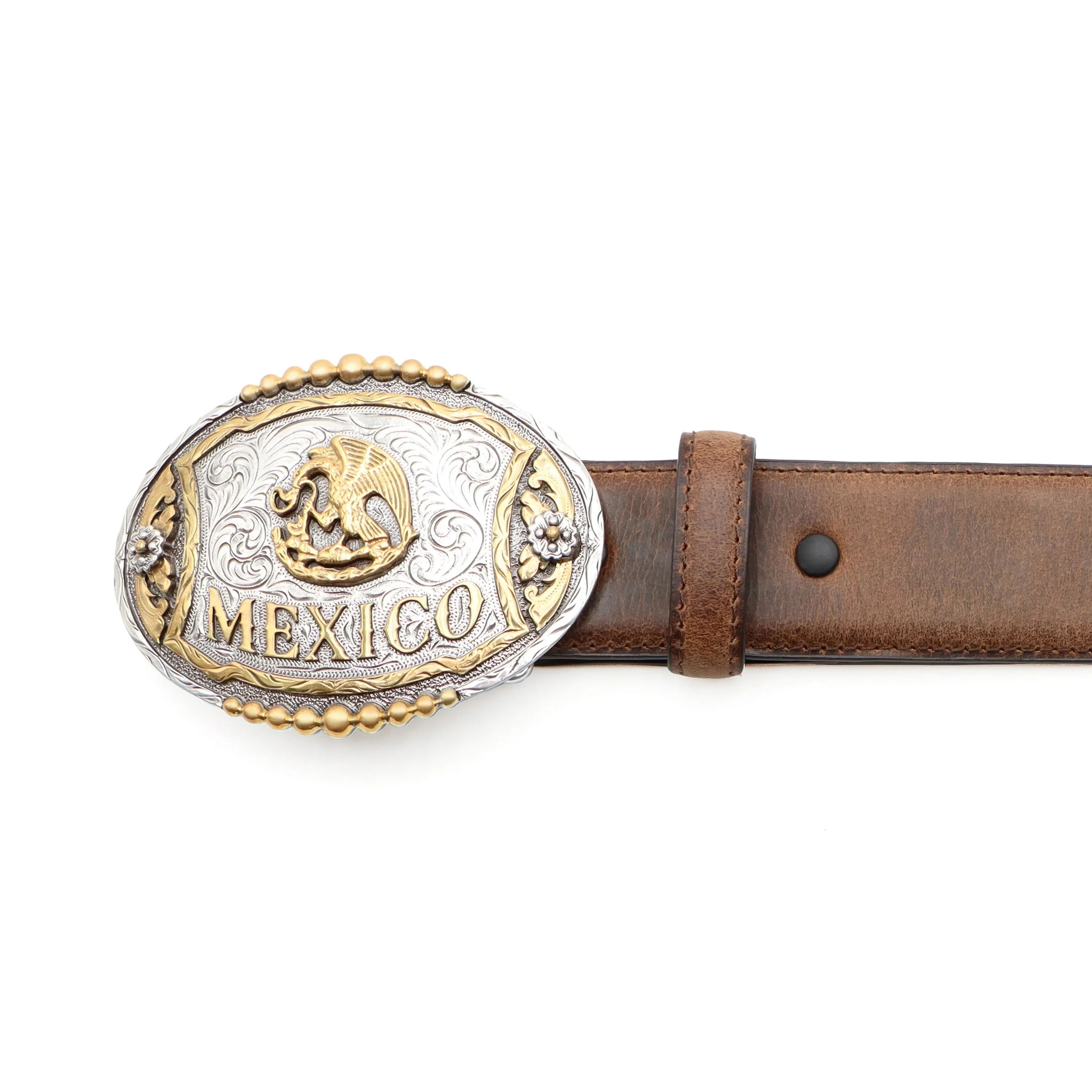 1 1/2" Oval Mexican Flag Buckle Belt
