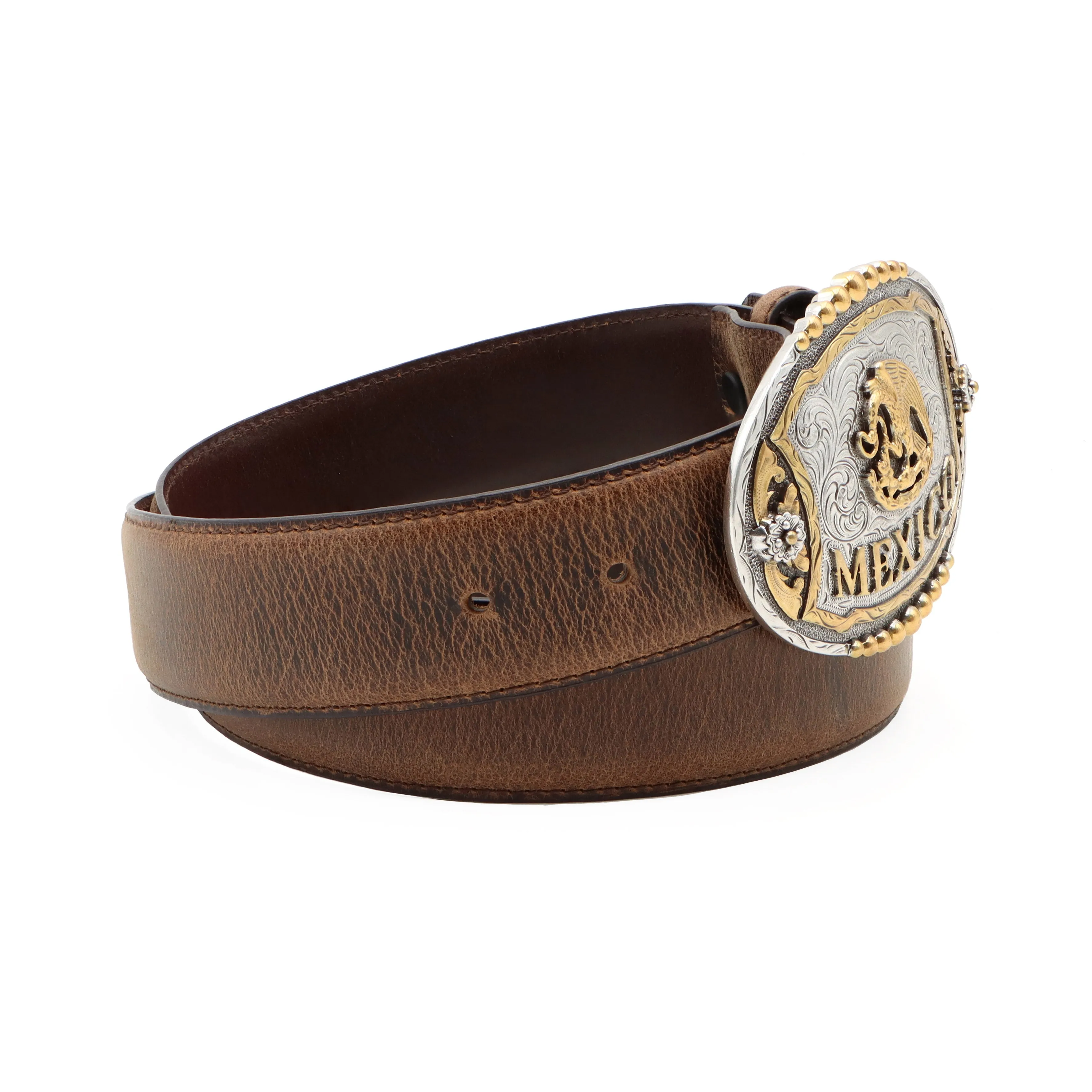 1 1/2" Oval Mexican Flag Buckle Belt
