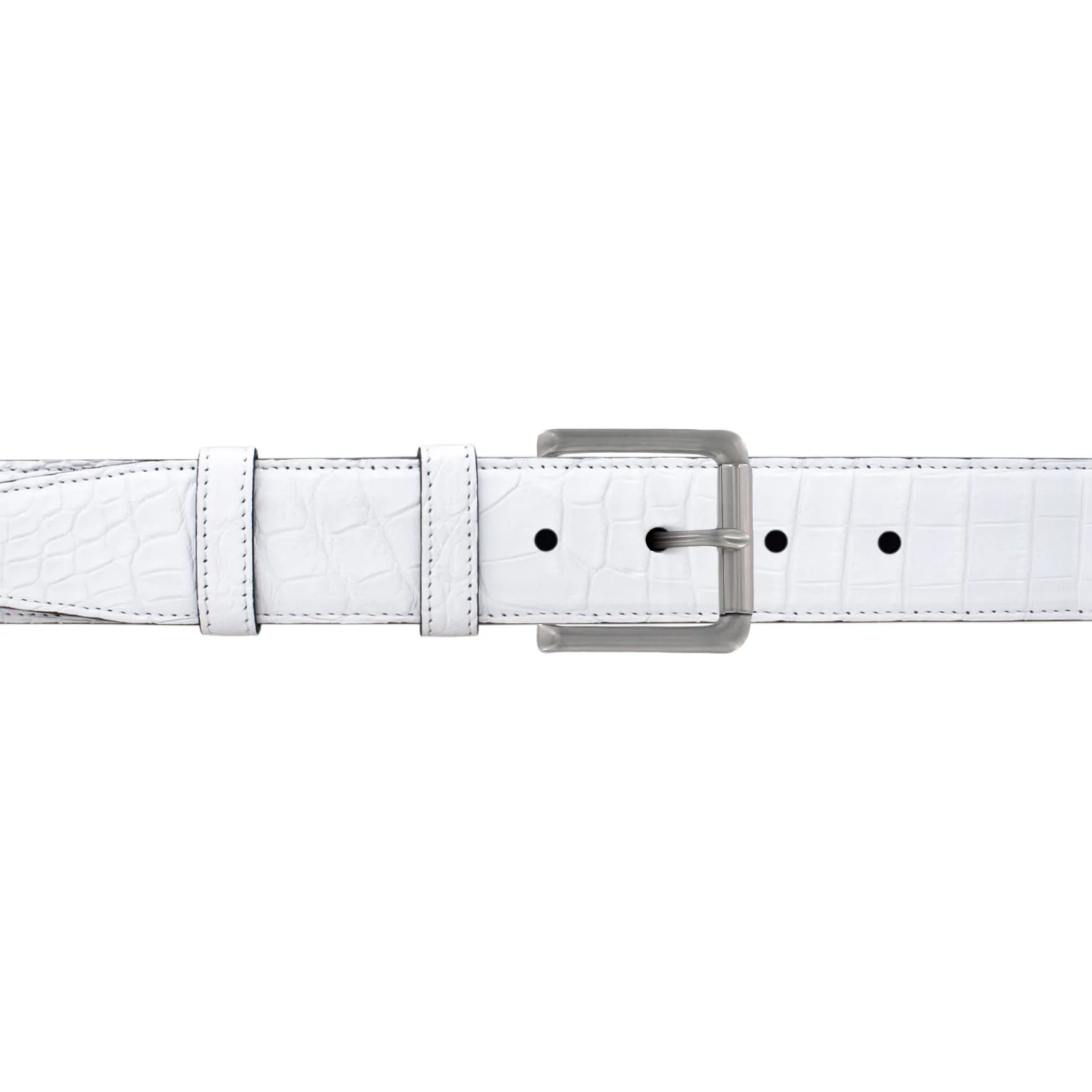 1 1/2" White Classic Belt with Austin Casual Buckle in Matt Nickel
