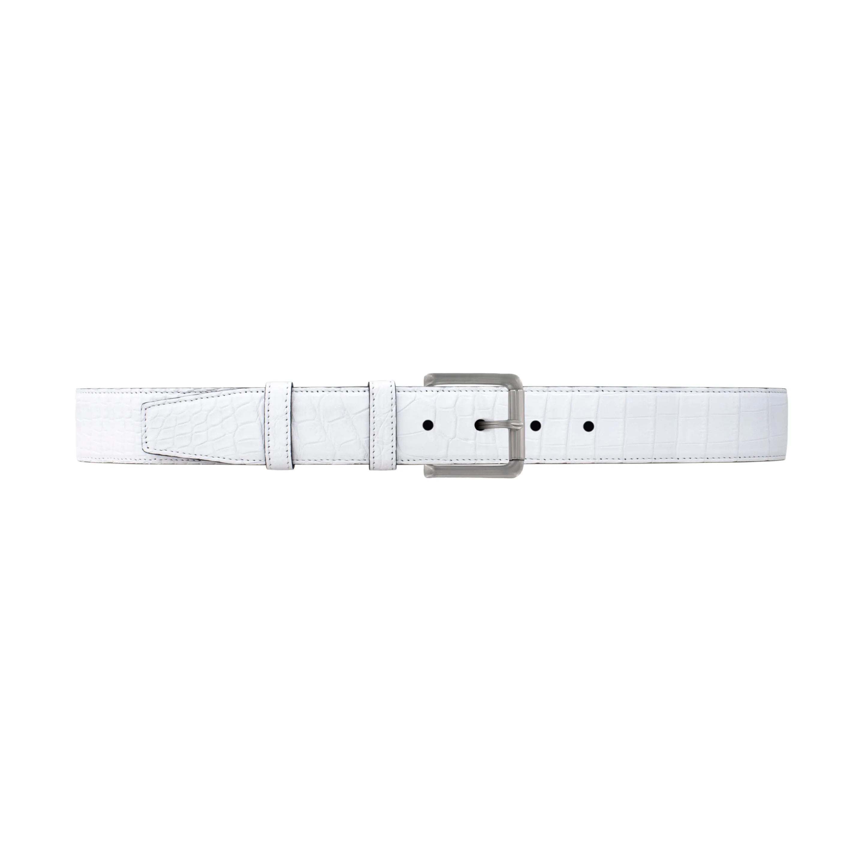 1 1/2" White Classic Belt with Austin Casual Buckle in Matt Nickel