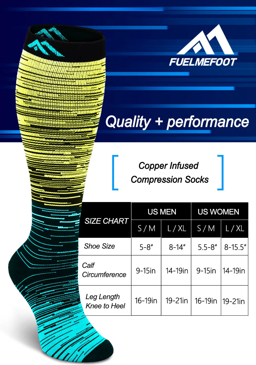 1-Pair Green Gradient  Compression Socks ( 20-30MMHG) | Actinput