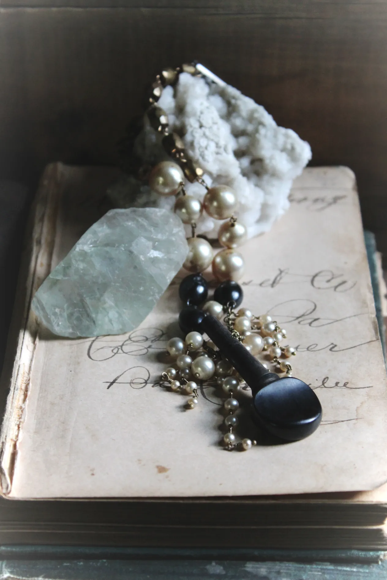 13 House Theater | Violin Concerto. Storyteller Series. Vintage Violin Peg & Faux Pearl Statement Necklace.