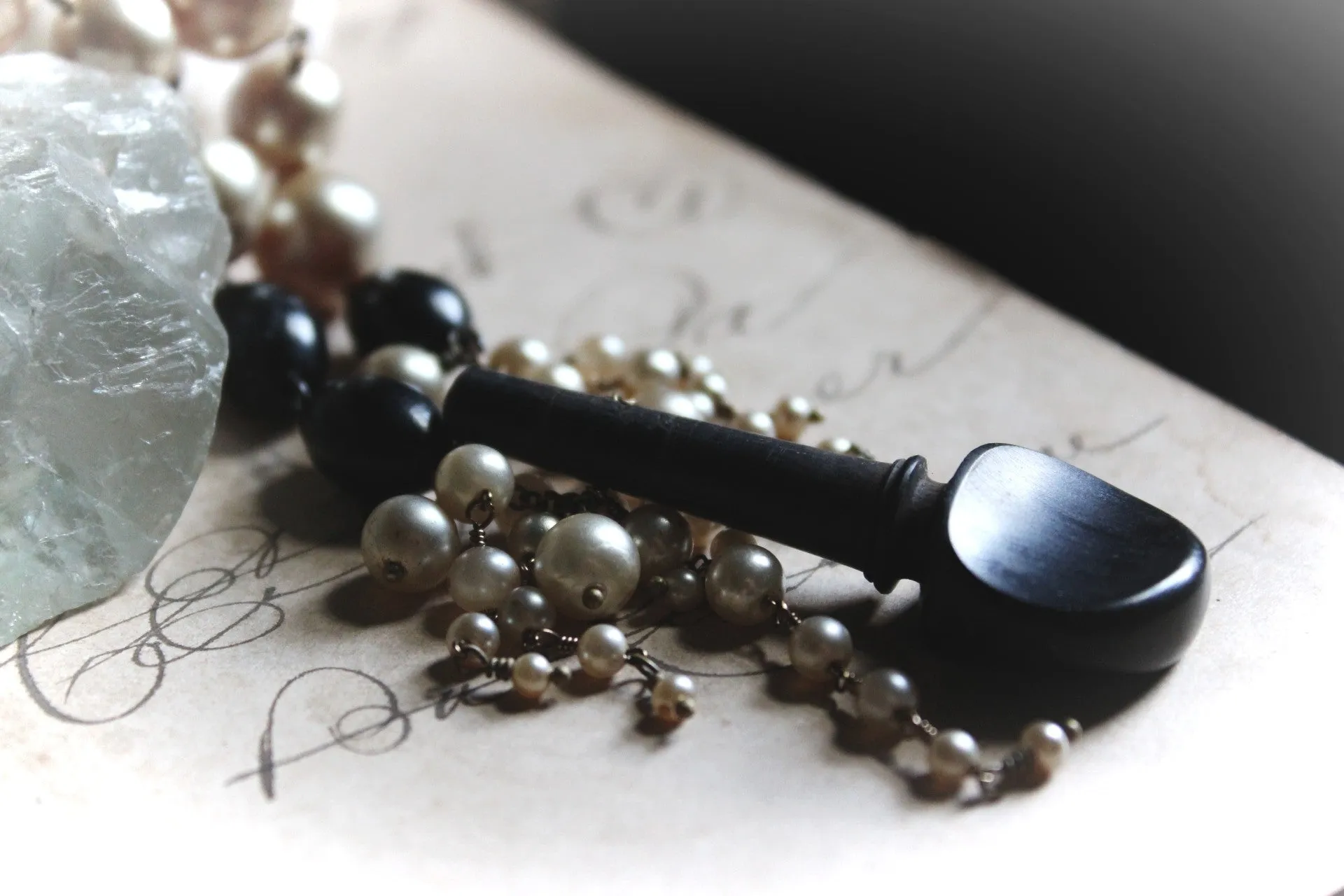 13 House Theater | Violin Concerto. Storyteller Series. Vintage Violin Peg & Faux Pearl Statement Necklace.