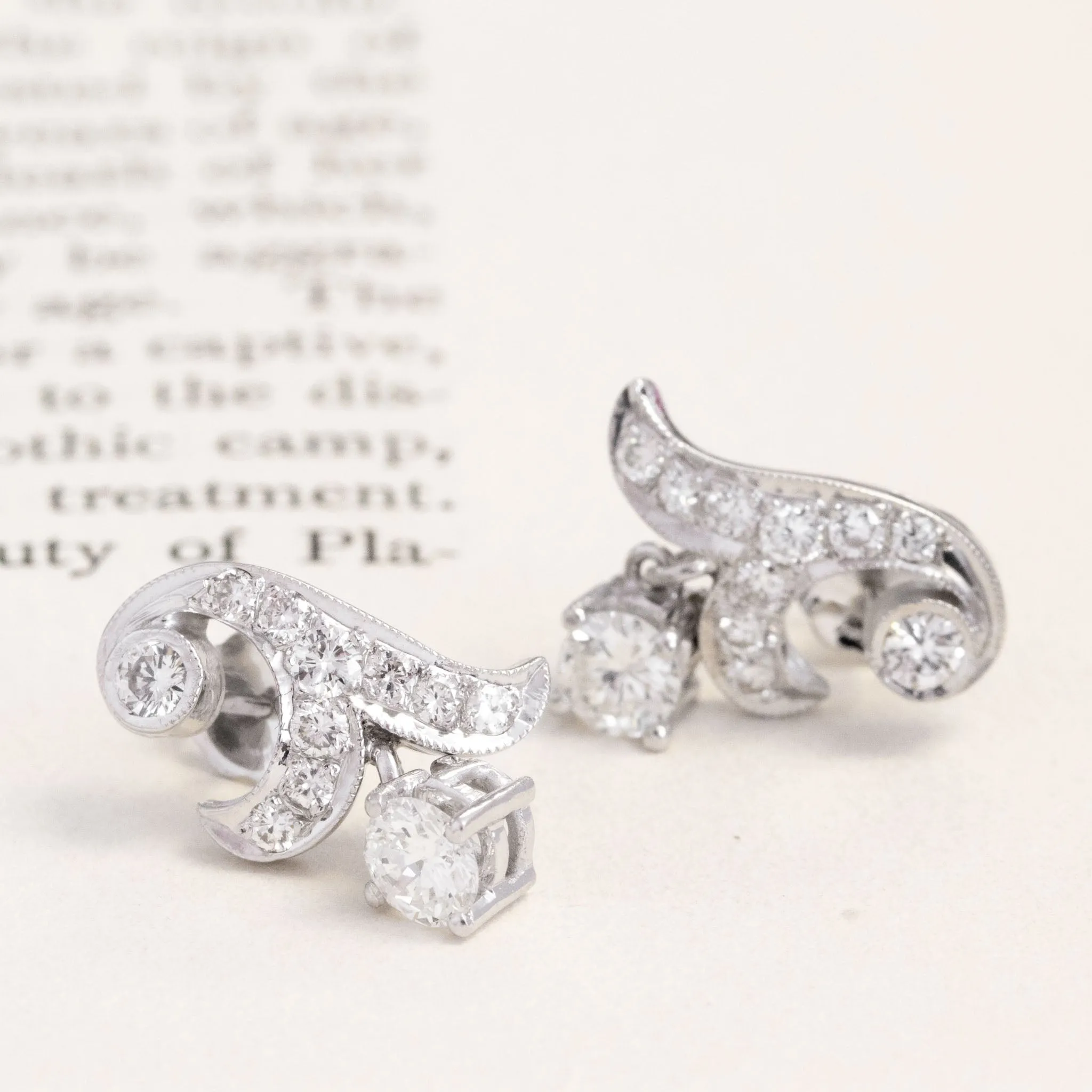 1.41ctw Vintage Diamond Drop Earrings