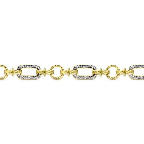 14K Yellow and White Gold Diamond Bracelet with Alternating Links