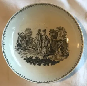 18th Century Liverpool Porcelain James Pennington Printed Saucer.