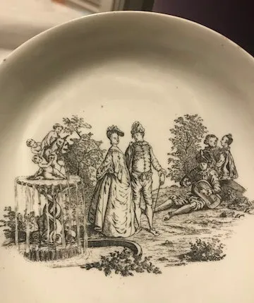 18th Century Worcester Porcelain Saucer Transfer Printed with La Cascade.