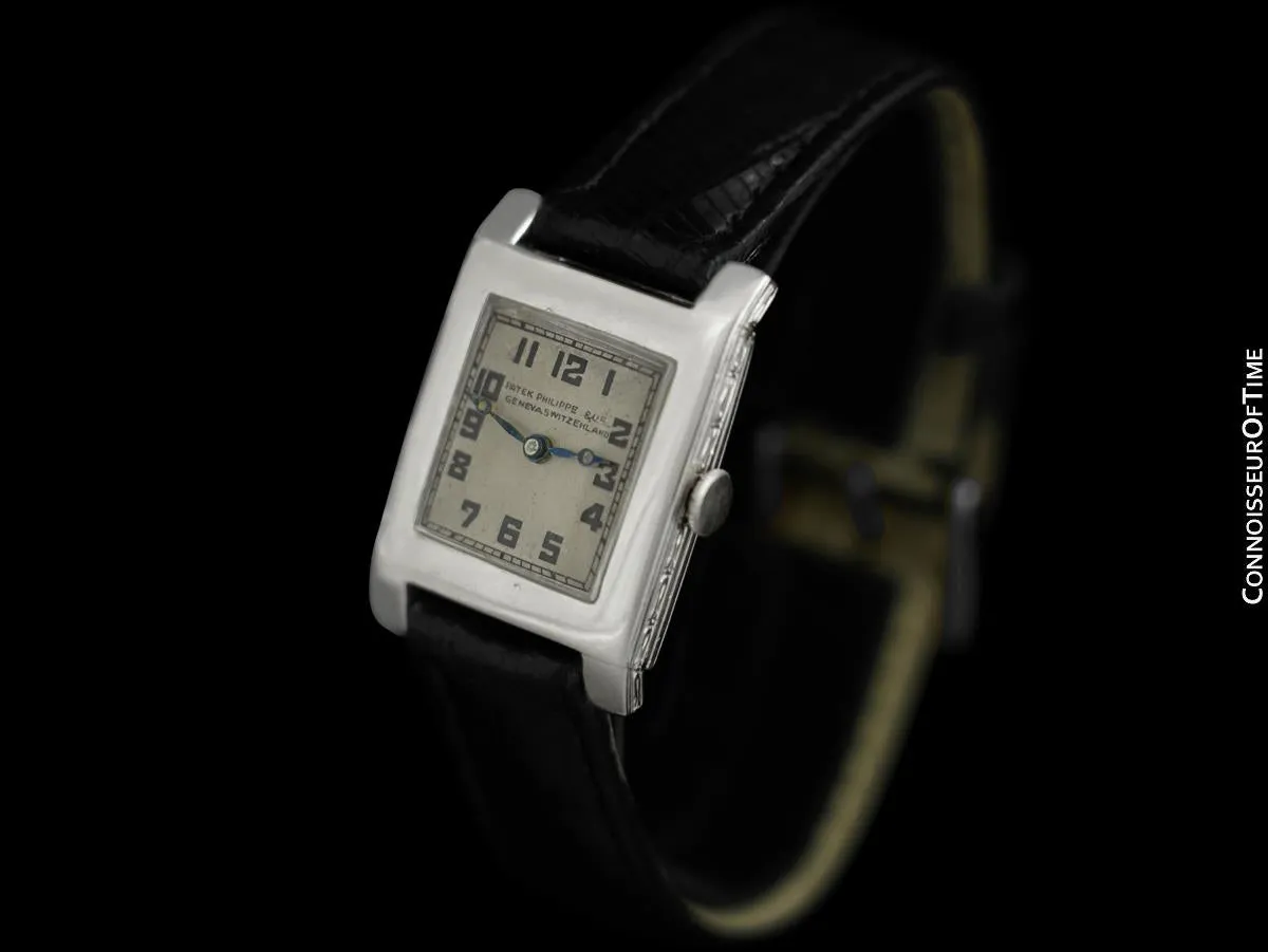 1909 Patek Philippe Vintage Art Deco Mens Midsize Watch with Period Case - Platinum