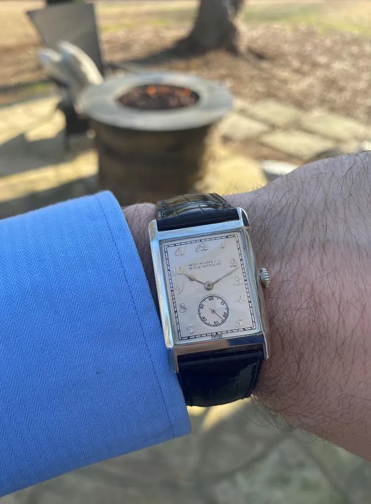 1927 Patek Philippe "Tortoise" Vintage Mens Art Deco Rectangular 18K White Gold Watch - Breguet Numerals