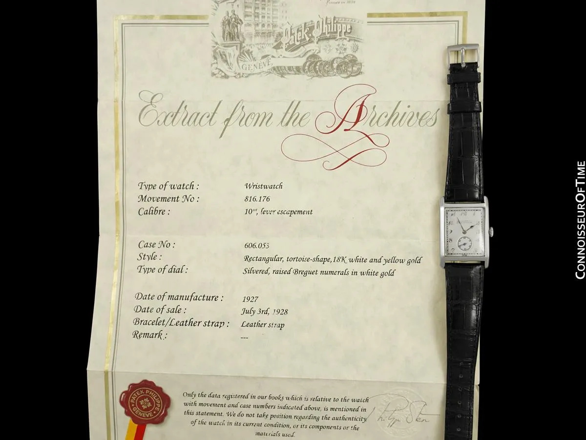 1927 Patek Philippe "Tortoise" Vintage Mens Art Deco Rectangular 18K White Gold Watch - Breguet Numerals