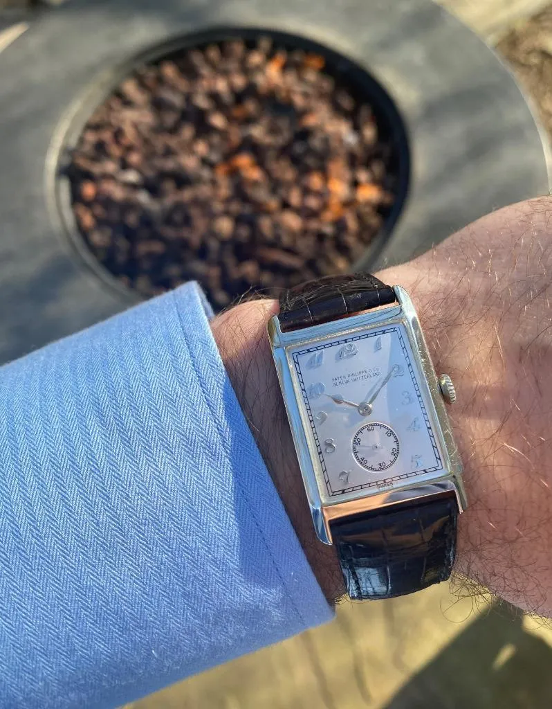 1927 Patek Philippe "Tortoise" Vintage Mens Art Deco Rectangular 18K White Gold Watch - Breguet Numerals