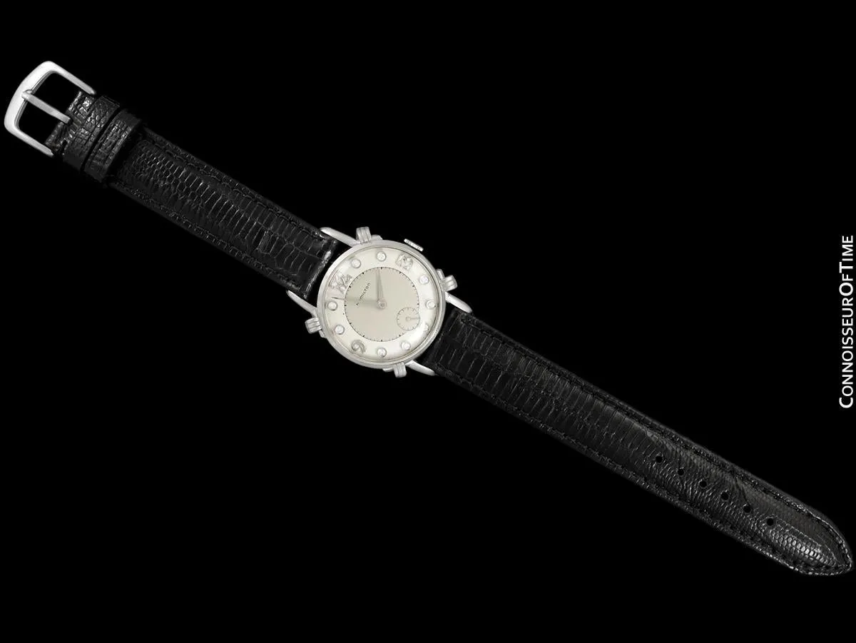 1940's Hamilton Vintage Mens Midsize Watch, Beautiful Case - 14K White Gold & Diamonds