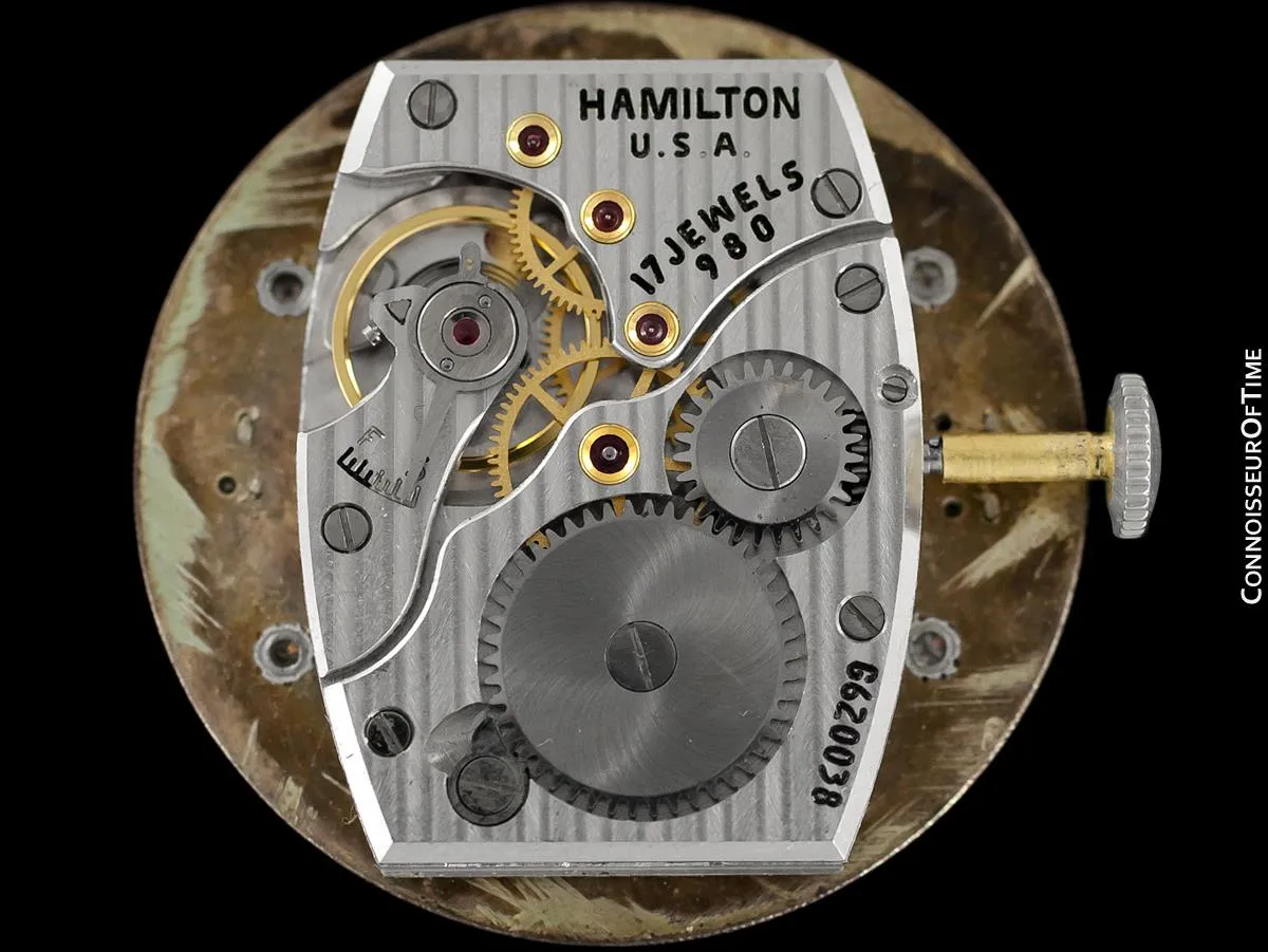 1940's Hamilton Vintage Mens Midsize Watch, Beautiful Case - 14K White Gold & Diamonds