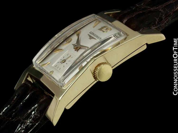 1955 Longines Vintage Mens Watch, 14K Gold - Pointed Hourglass