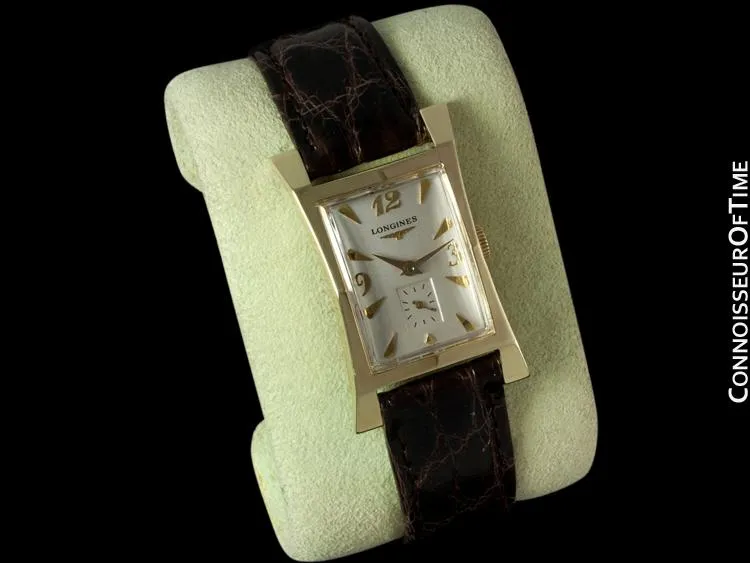 1955 Longines Vintage Mens Watch, 14K Gold - Pointed Hourglass