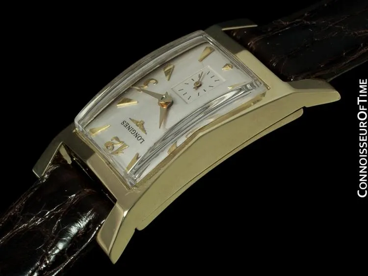 1955 Longines Vintage Mens Watch, 14K Gold - Pointed Hourglass