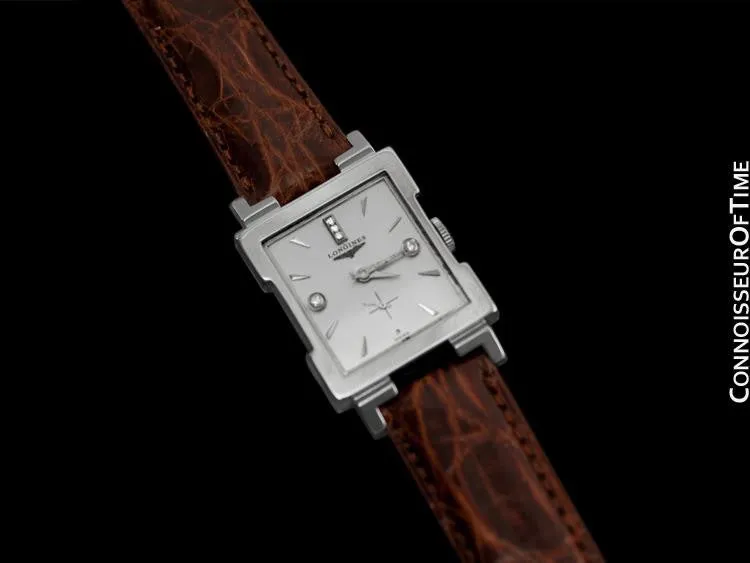 1955 Longines Vintage Mens Dress Watch - 14K White Gold & Diamonds