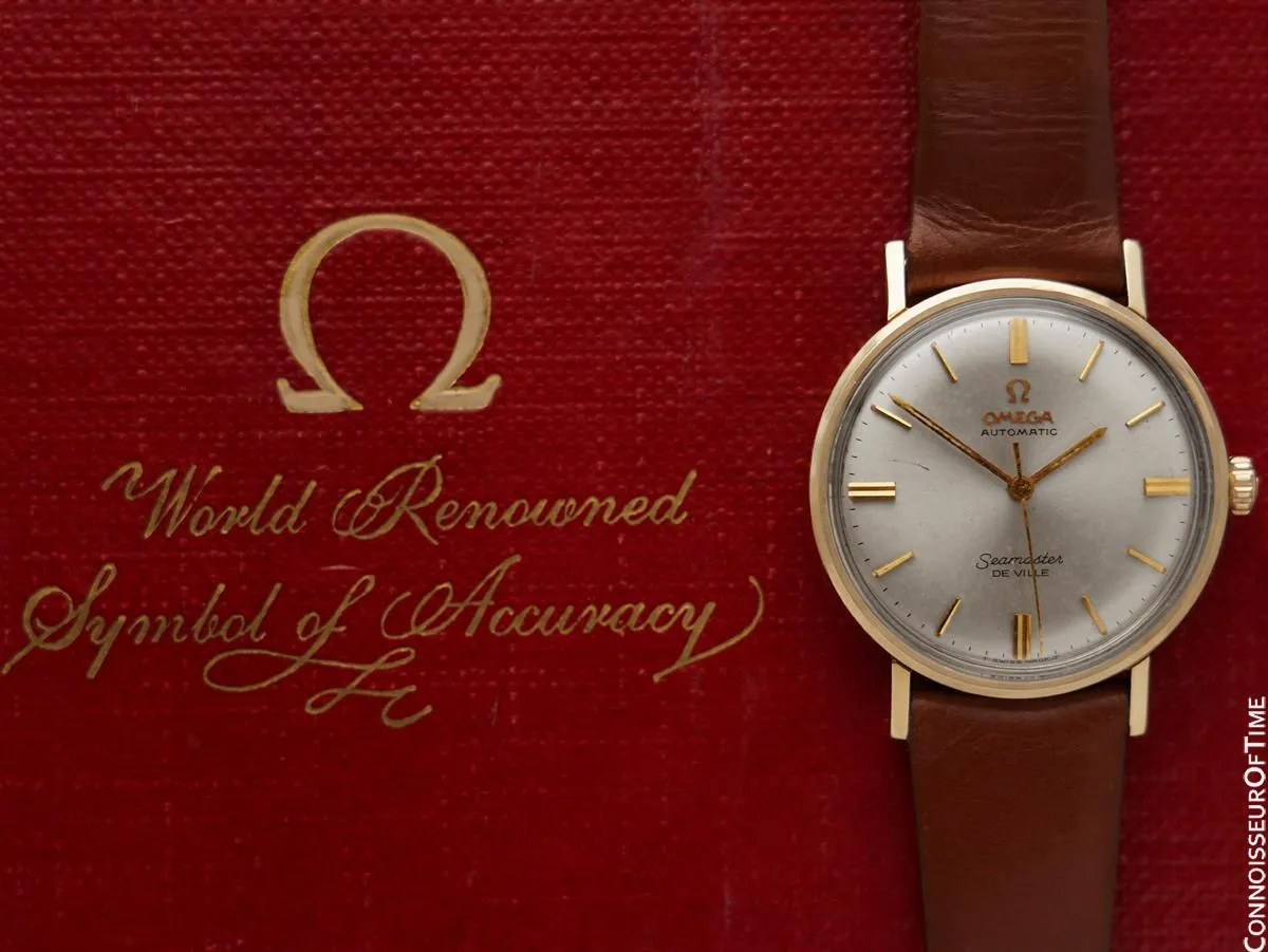 1966 Omega Seamaster De Ville Vintage Automatic Mens "Union Oil" Watch - 14K Gold with Rare Silver Box & Papers