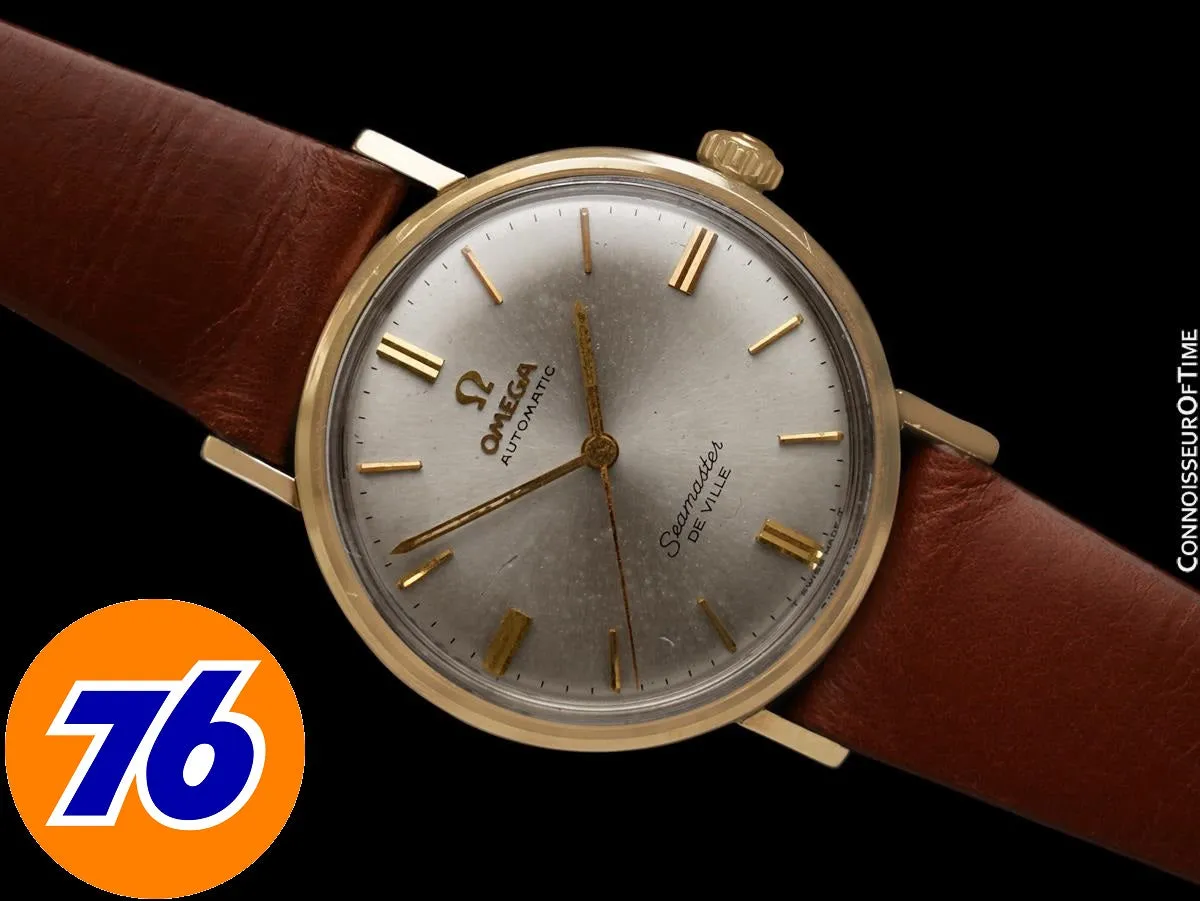 1966 Omega Seamaster De Ville Vintage Automatic Mens "Union Oil" Watch - 14K Gold with Rare Silver Box & Papers