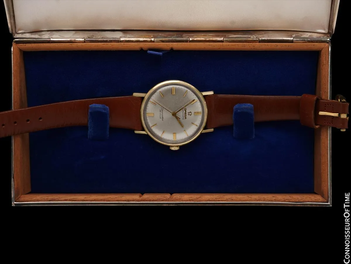 1966 Omega Seamaster De Ville Vintage Automatic Mens "Union Oil" Watch - 14K Gold with Rare Silver Box & Papers