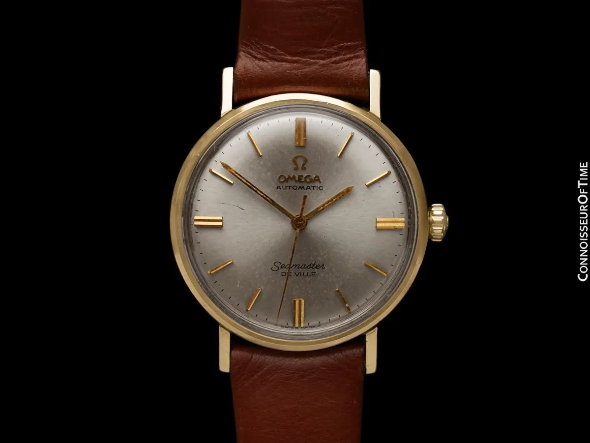 1966 Omega Seamaster De Ville Vintage Automatic Mens "Union Oil" Watch - 14K Gold with Rare Silver Box & Papers