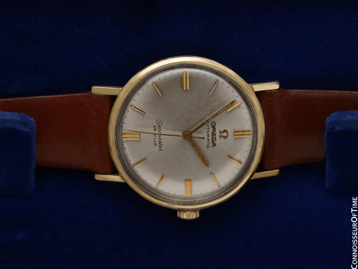 1966 Omega Seamaster De Ville Vintage Automatic Mens "Union Oil" Watch - 14K Gold with Rare Silver Box & Papers