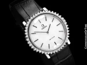 1970's Omega De Ville Vintage Mens (or Large Size Ladies) Handwound Watch - Stainless Steel & Diamonds