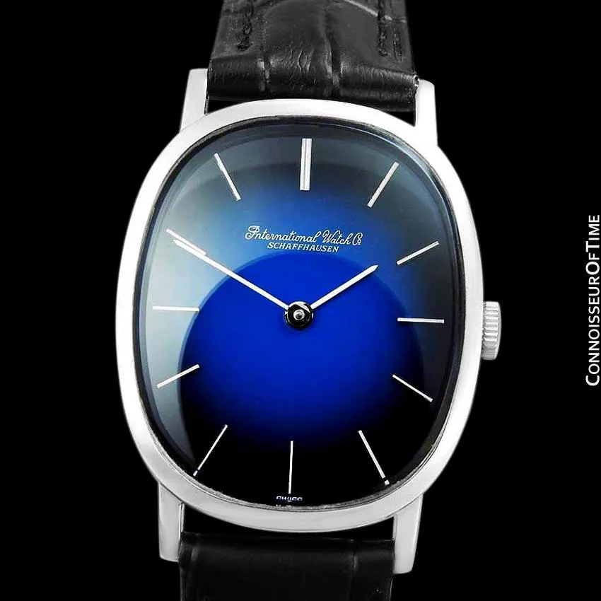 1974 IWC Vintage Mens Ellipse Blue Vignette Dial Watch, Caliber 403 - Stainless Steel