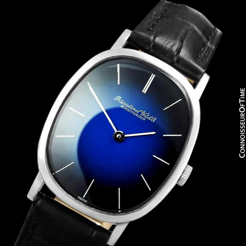 1974 IWC Vintage Mens Ellipse Blue Vignette Dial Watch, Caliber 403 - Stainless Steel