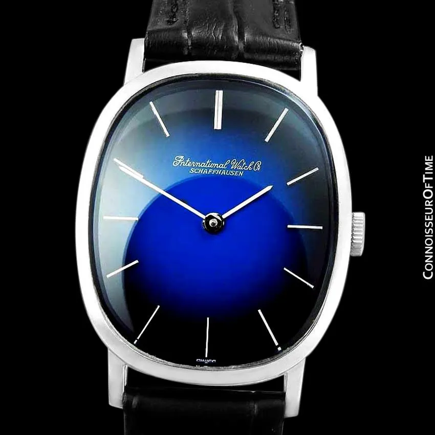 1974 IWC Vintage Mens Ellipse Blue Vignette Dial Watch, Caliber 403 - Stainless Steel