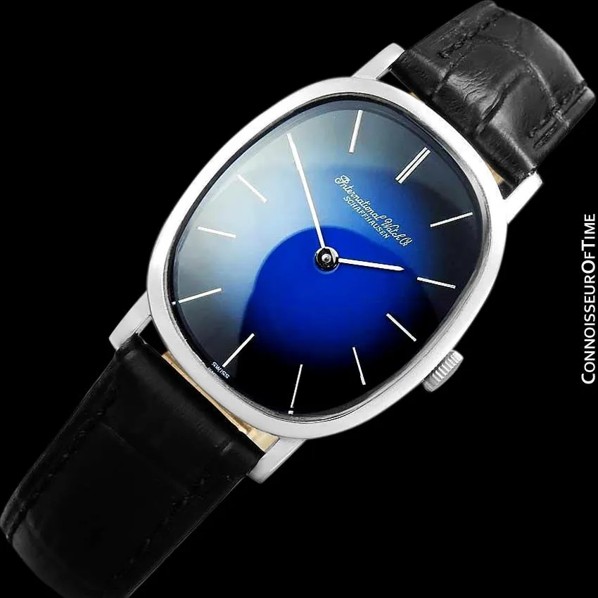 1974 IWC Vintage Mens Ellipse Blue Vignette Dial Watch, Caliber 403 - Stainless Steel