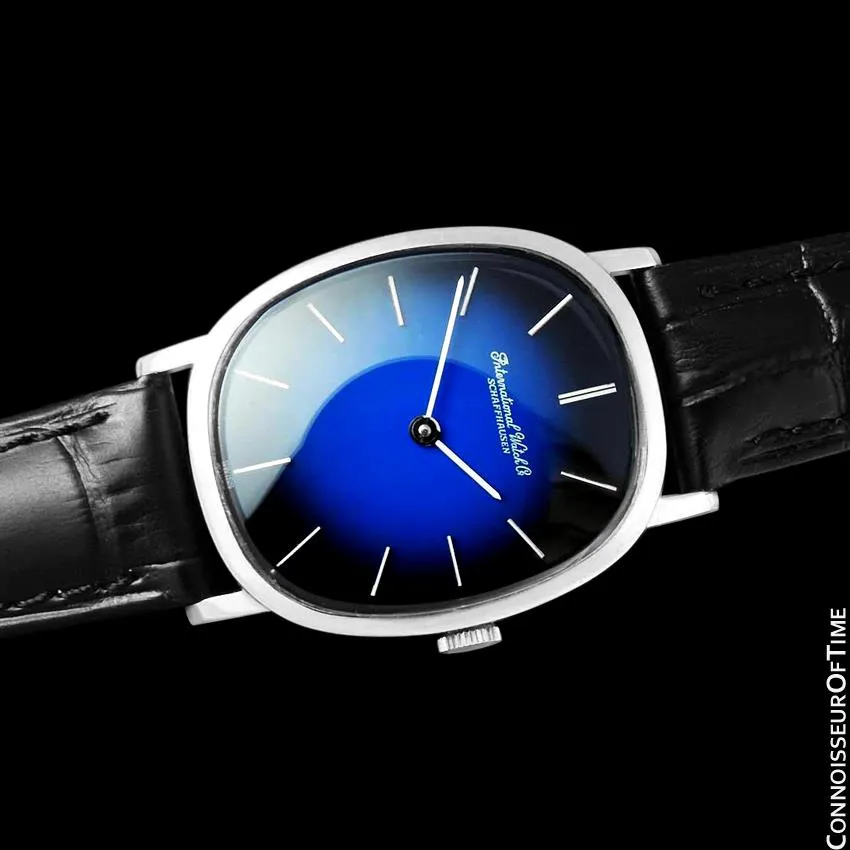 1974 IWC Vintage Mens Ellipse Blue Vignette Dial Watch, Caliber 403 - Stainless Steel