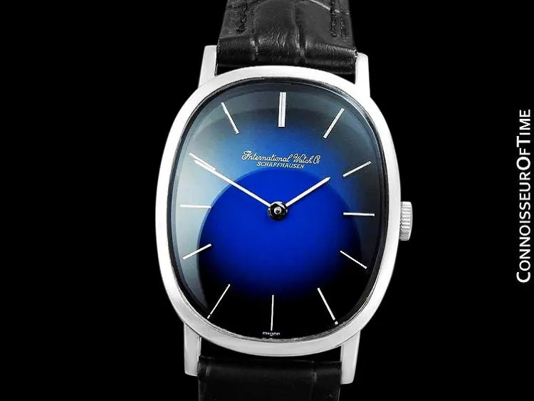 1974 IWC Vintage Mens Ellipse Blue Vignette Dial Watch, Caliber 403 - Stainless Steel