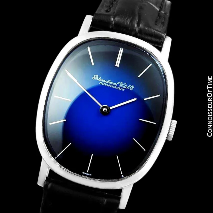 1974 IWC Vintage Mens Ellipse Blue Vignette Dial Watch, Caliber 403 - Stainless Steel