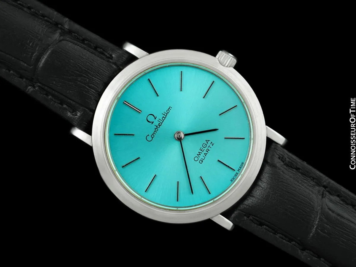 1976 Omega Constellation Mens Vintage Quartz Accuset Watch with Tiffany Blue Dial - Stainless Steel