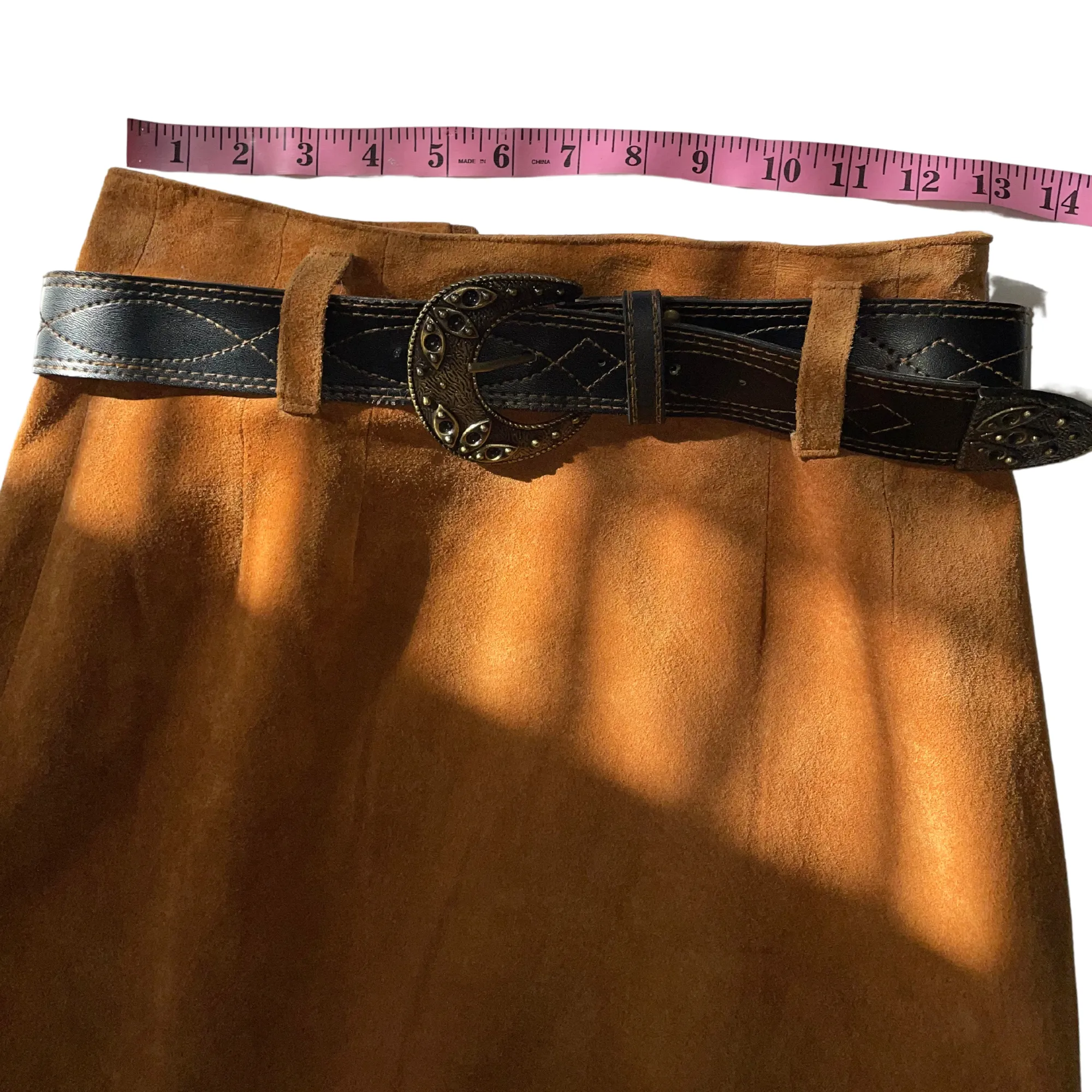 80s Cedars Leather Skirt Western with Fringes and Belt