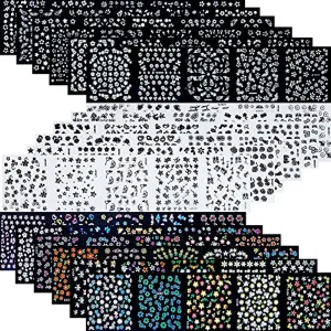 90 Sheets Mixed 3D Mini Nail Art Stickers Black White Colorful Various Patterns Flower Design Decals Self-Adhesive False Sticker for Women DIY Decorations Birthday Party Favor Gift