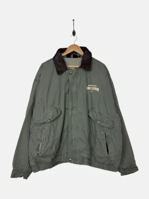 90's Green Bay Packers NFL Embroidered Vintage Leather Collar Jacket Size XL-2XL