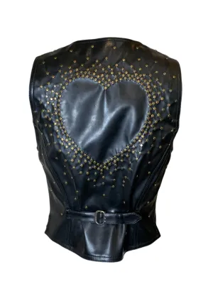 90s Moschino Jeans Faux Leather Brass Hand-Studded Heart Vest