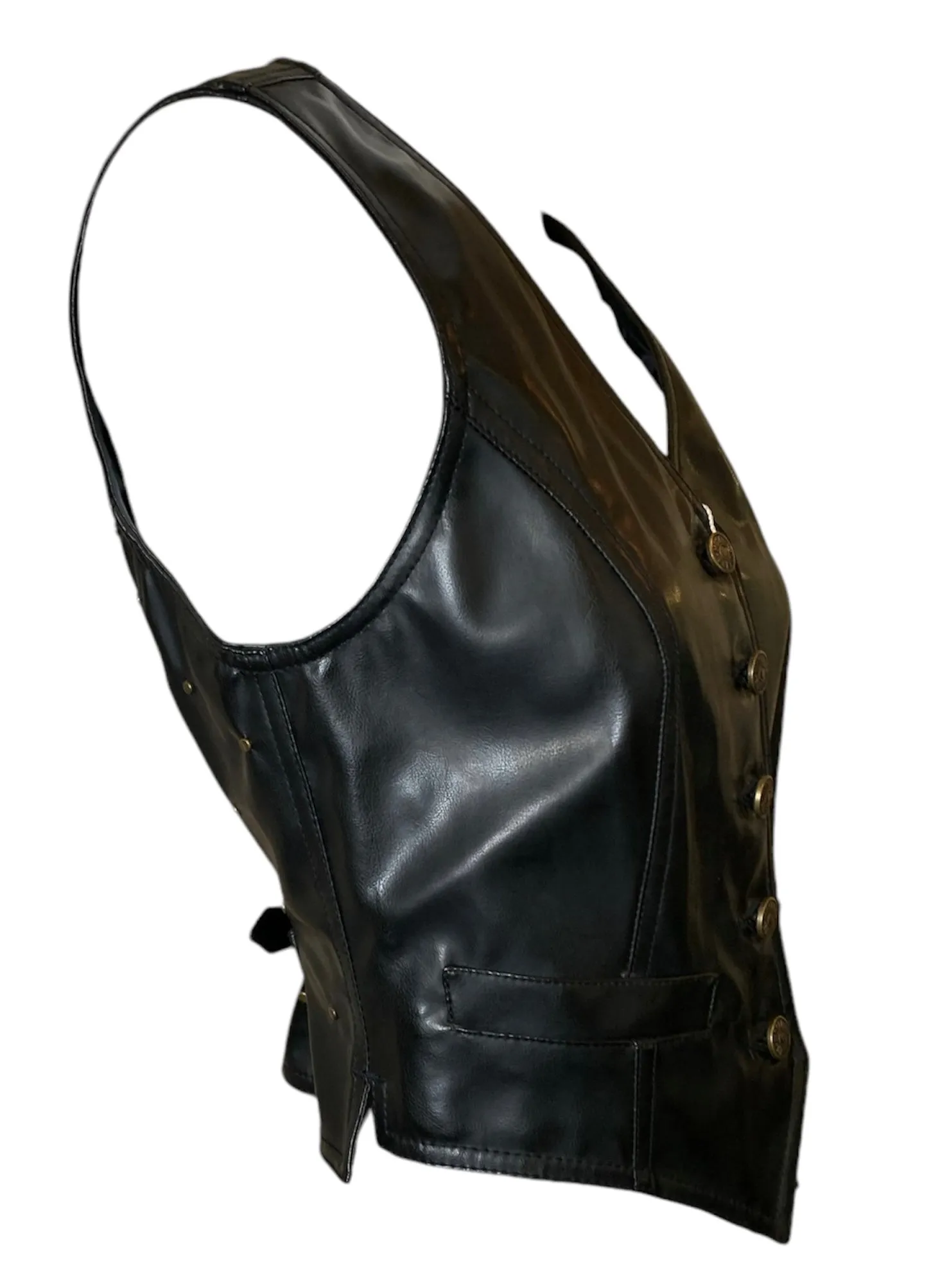 90s Moschino Jeans Faux Leather Brass Hand-Studded Heart Vest