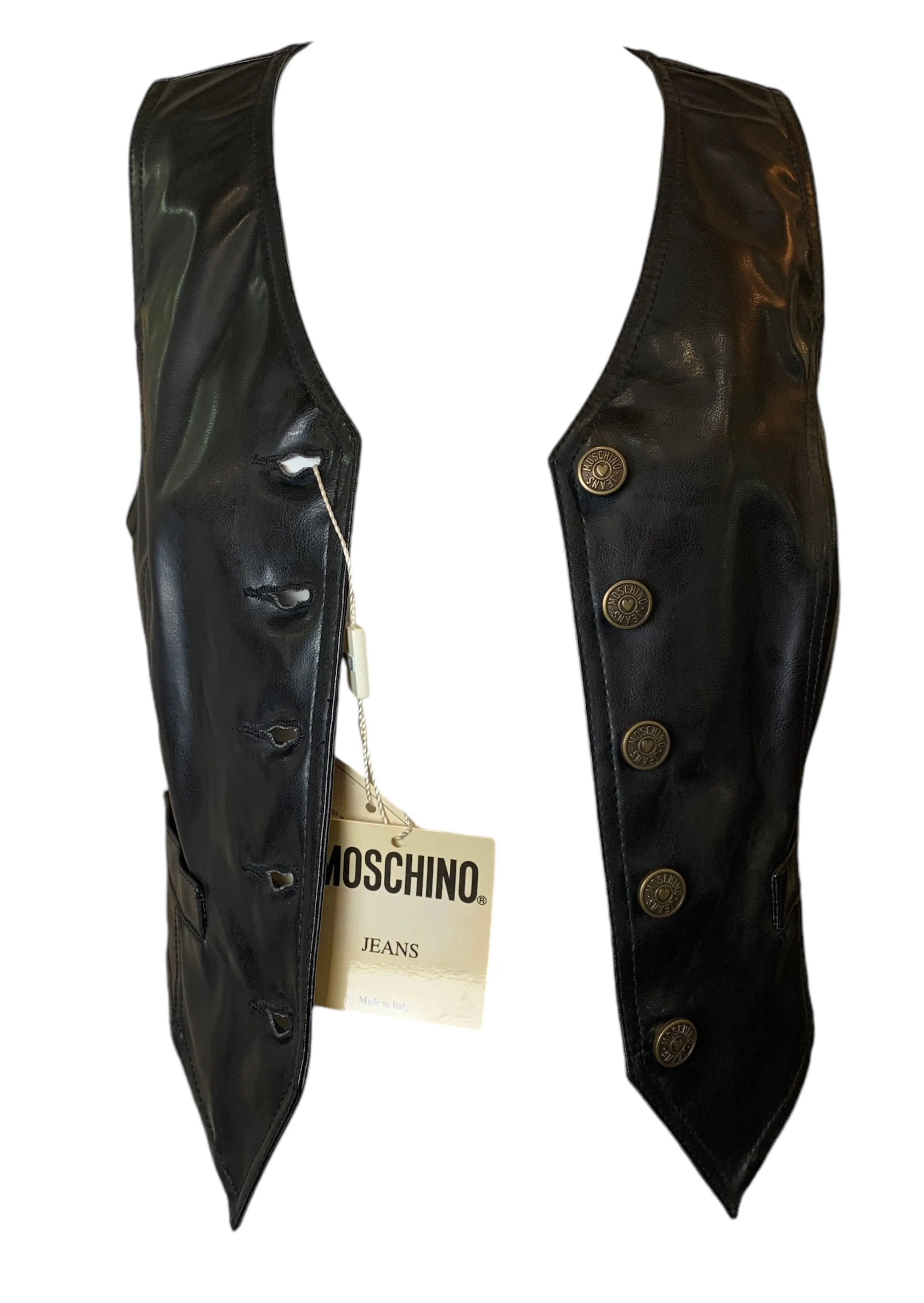 90s Moschino Jeans Faux Leather Brass Hand-Studded Heart Vest