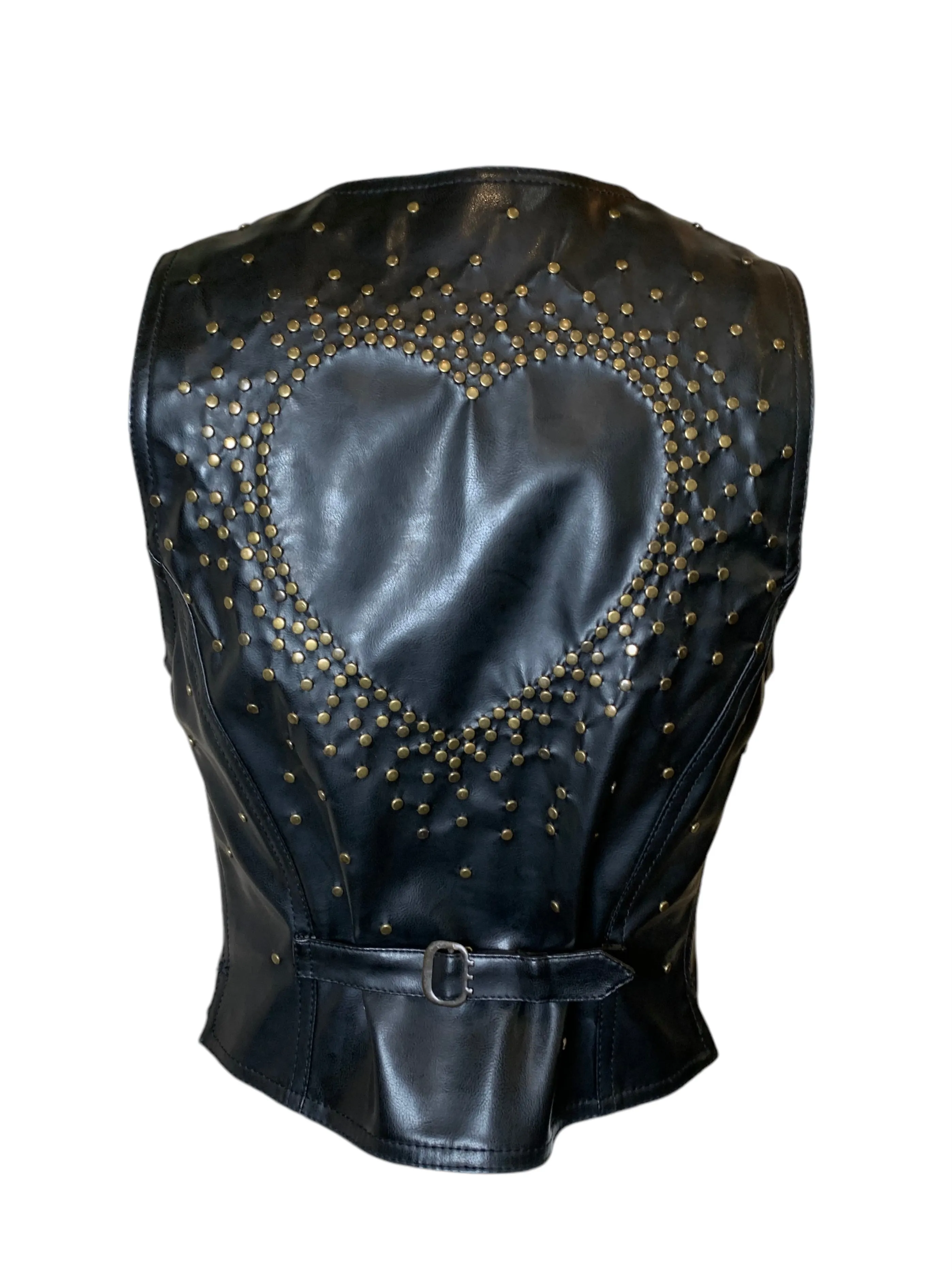90s Moschino Jeans Faux Leather Brass Hand-Studded Heart Vest