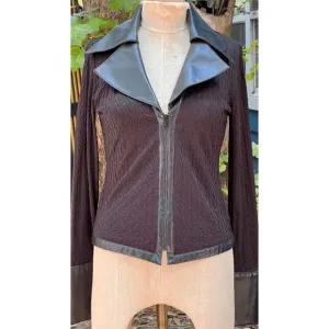 Amazing Michelle Nicole Leather Collar &amp; Cuffs Zip Up Cardigan Shirt - M