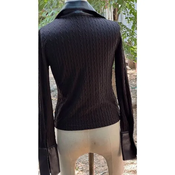 Amazing Michelle Nicole Leather Collar &amp; Cuffs Zip Up Cardigan Shirt - M