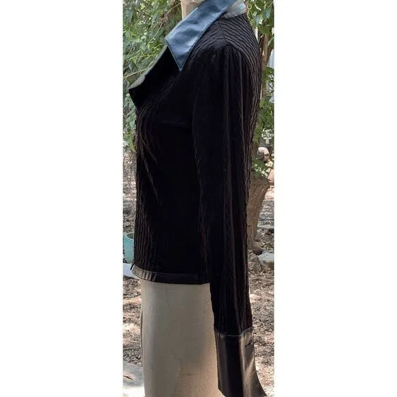 Amazing Michelle Nicole Leather Collar &amp; Cuffs Zip Up Cardigan Shirt - M