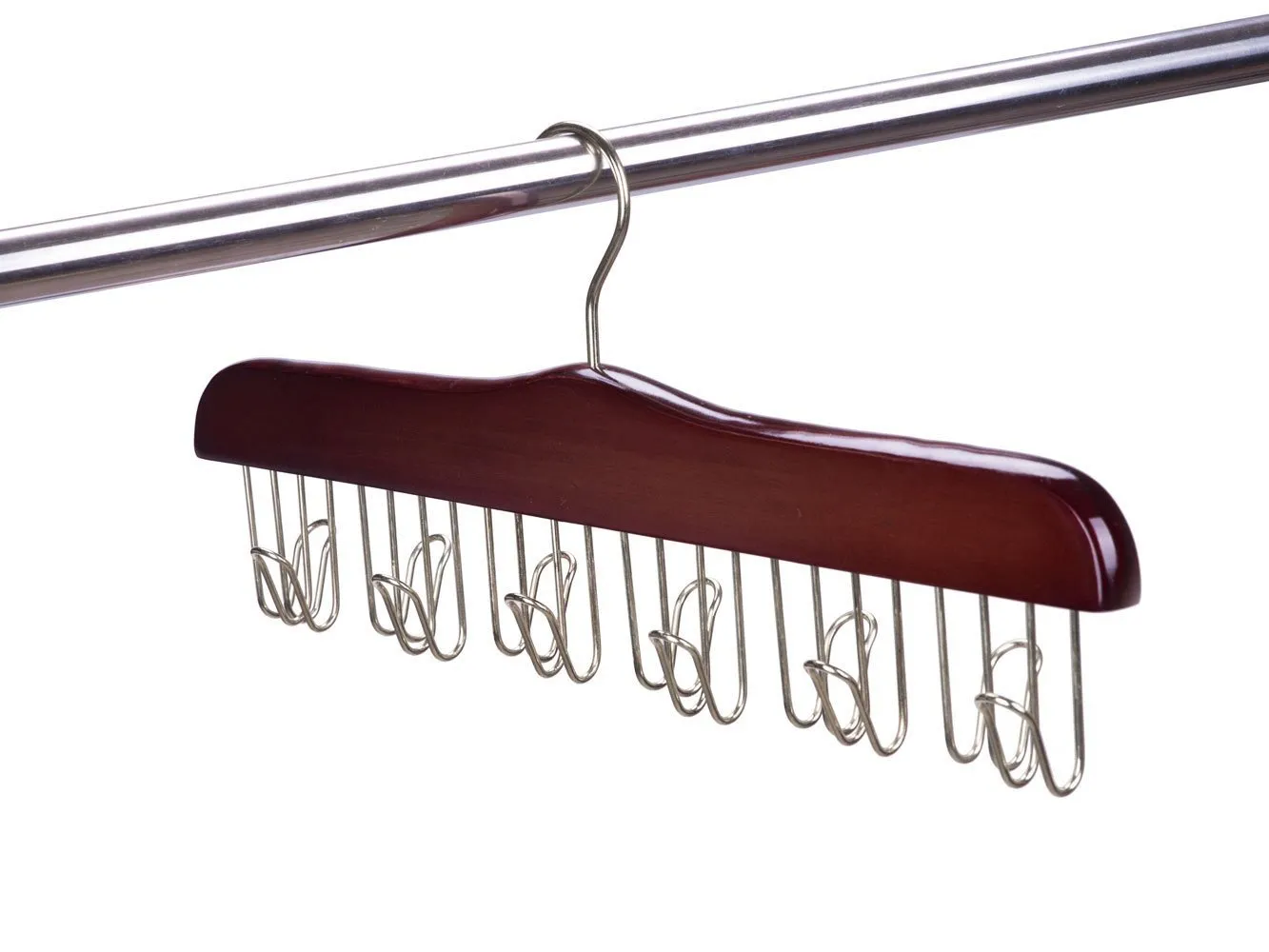 Amber Home Gugertree Wooden Collection Multifunctional Closet Accessories 12 Belt and Tie Hanger Cherry Color (Chrome Hook)