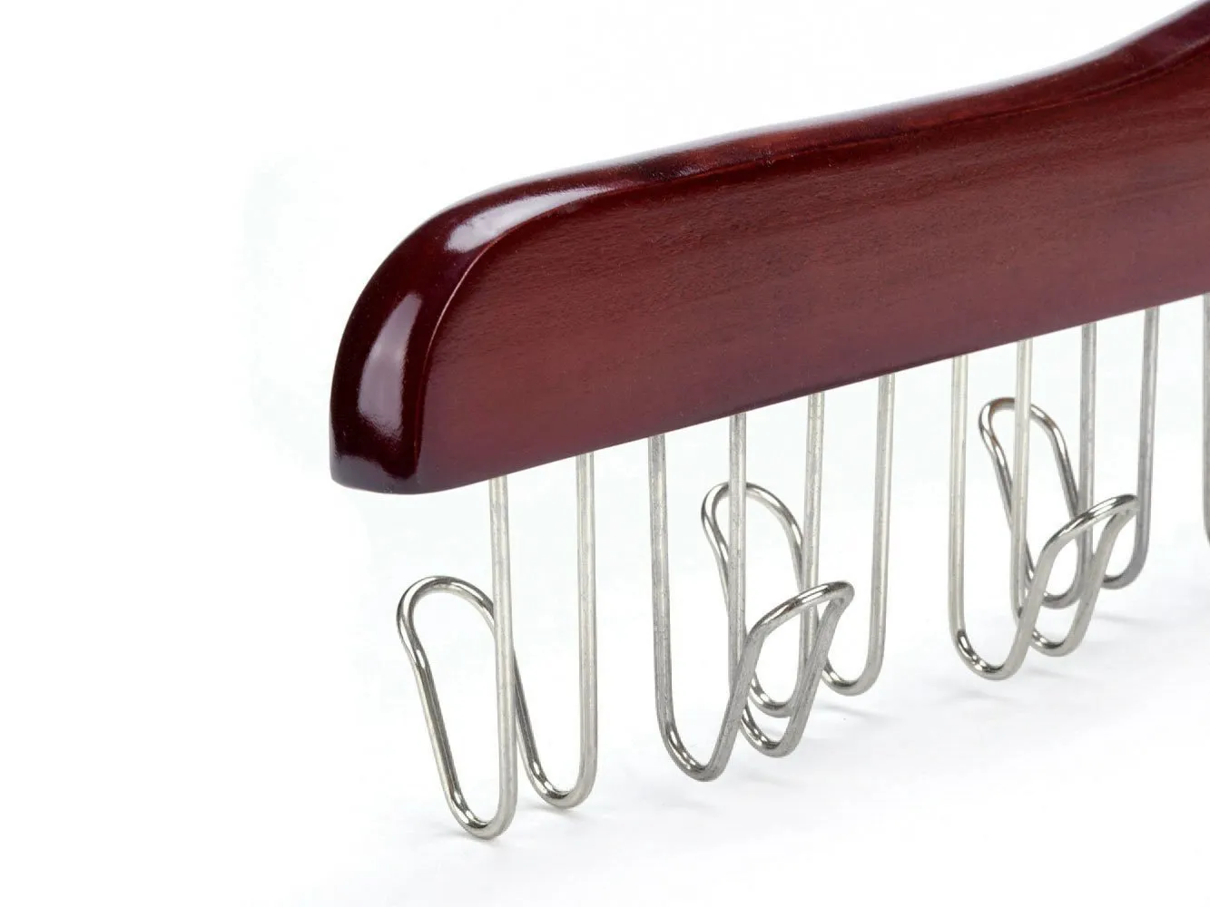Amber Home Gugertree Wooden Collection Multifunctional Closet Accessories 12 Belt and Tie Hanger Cherry Color (Chrome Hook)
