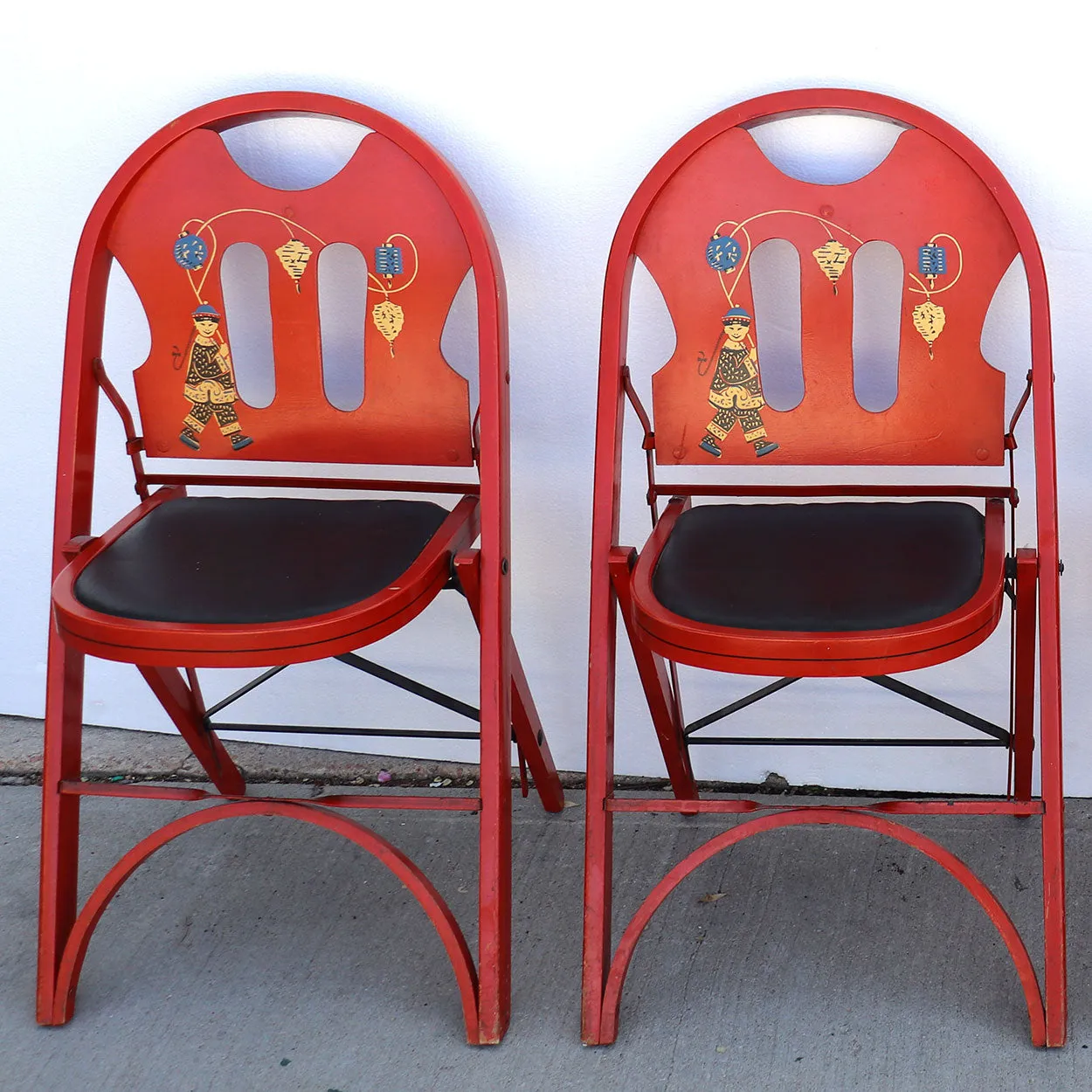 American Louis Rastetter Painted Wood Mahjong/Games Table, 4 Chairs, Games